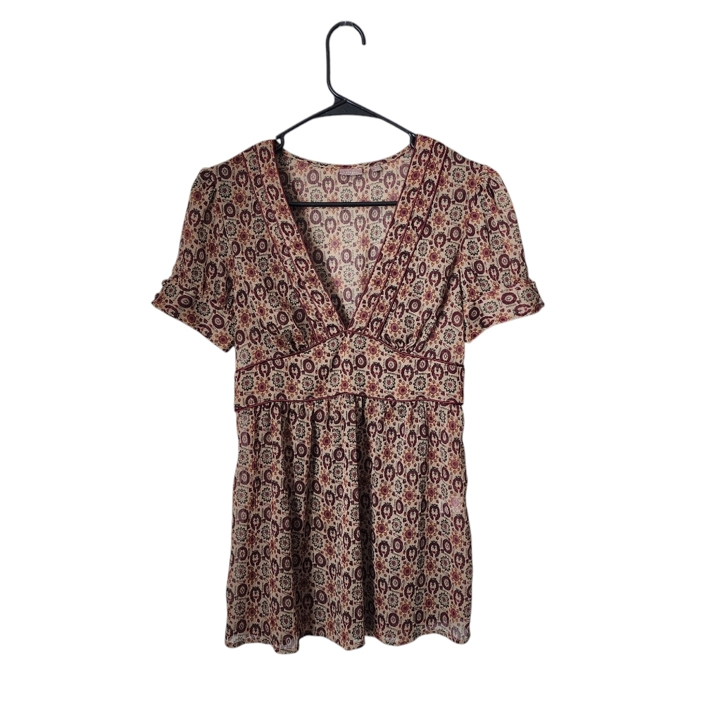 HALOGEN babydoll blouse top short sleeve sheer top size S
